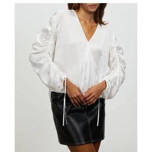 Allsaints Preslie Silk Blouse Chalk White Ruched Statement Sleeves 100% Silk